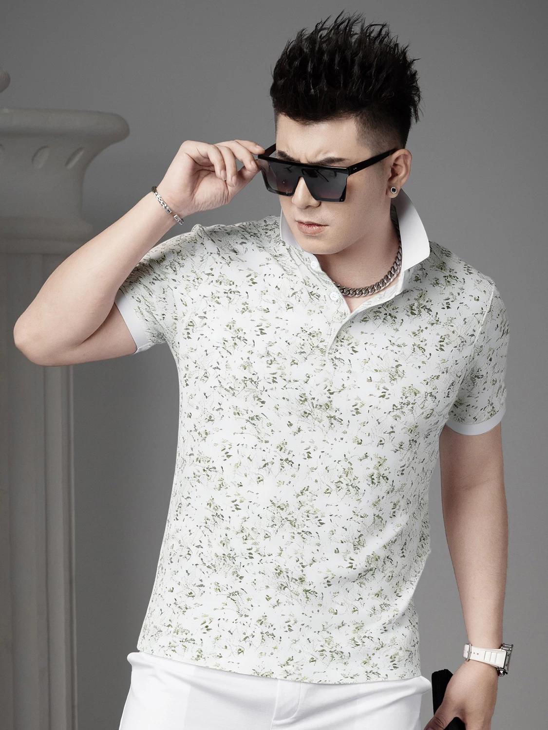 

European Style 2026 Summer New Floral Short-Sleeve Polo Shirt Men s Business Casual Top Trendy Brand Half-Sleeve T-Shirt for Men XL белый