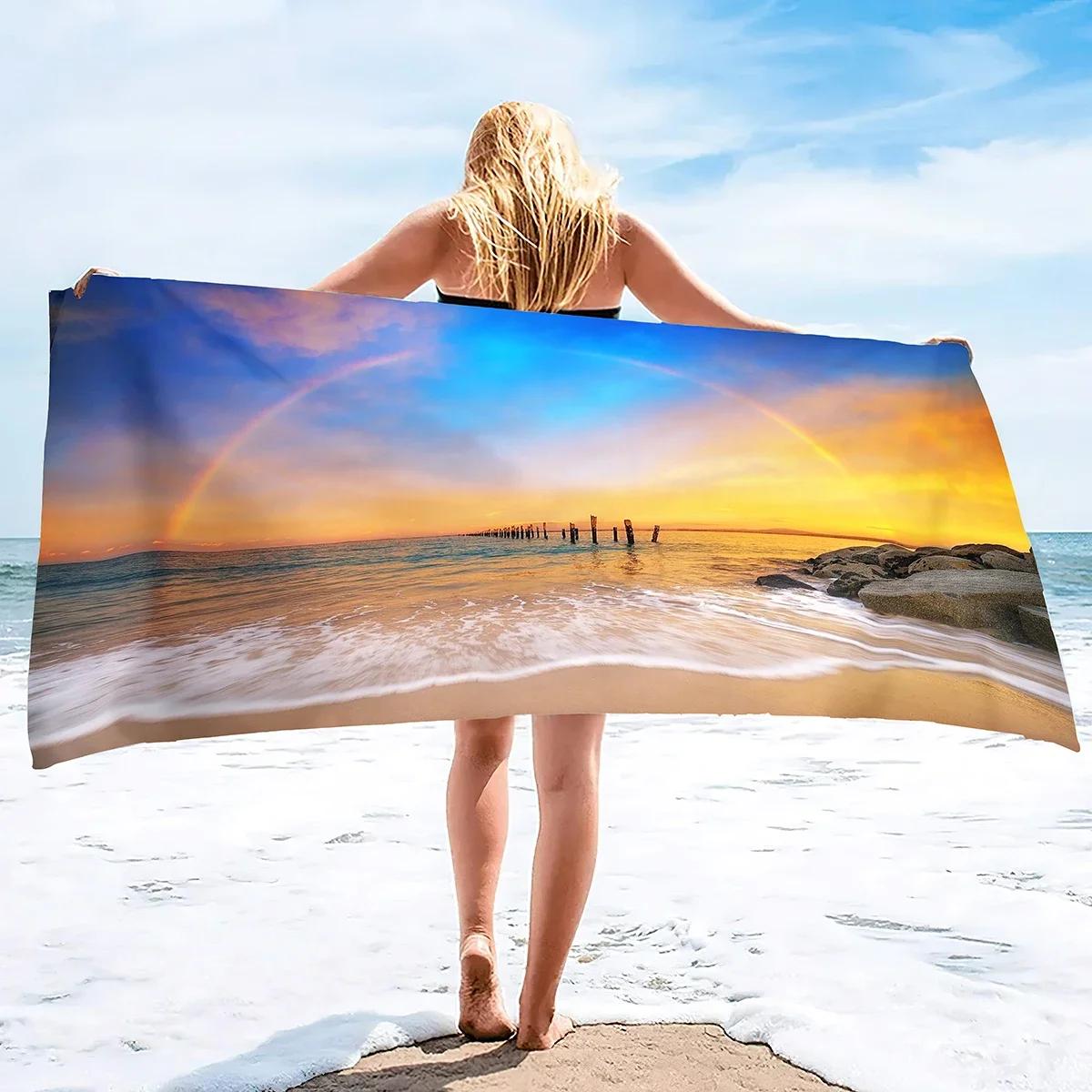 

Oversized Beach Towel,Sand Free Towels,Extra Large Rainbow Pool Towel, Soft Stripe Swim Towels for Adults Mens Women Girls W40*H60(CM)