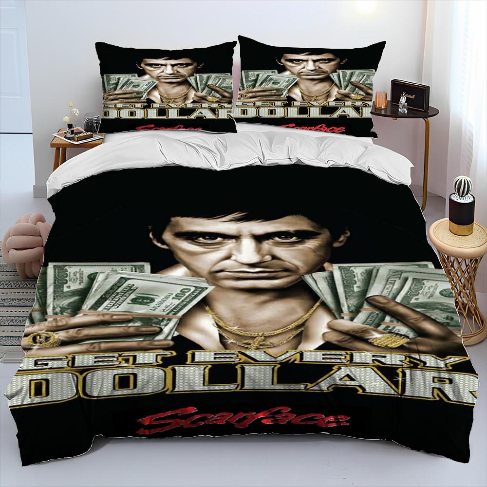 Film Scarface Tony 3D-Druck Bettdecke Bettwäsche-Set, Bettbezug Bett-Set Steppdeckenbezug Kissenbezug, King Queen Größe Bettwäsche-Set Kind