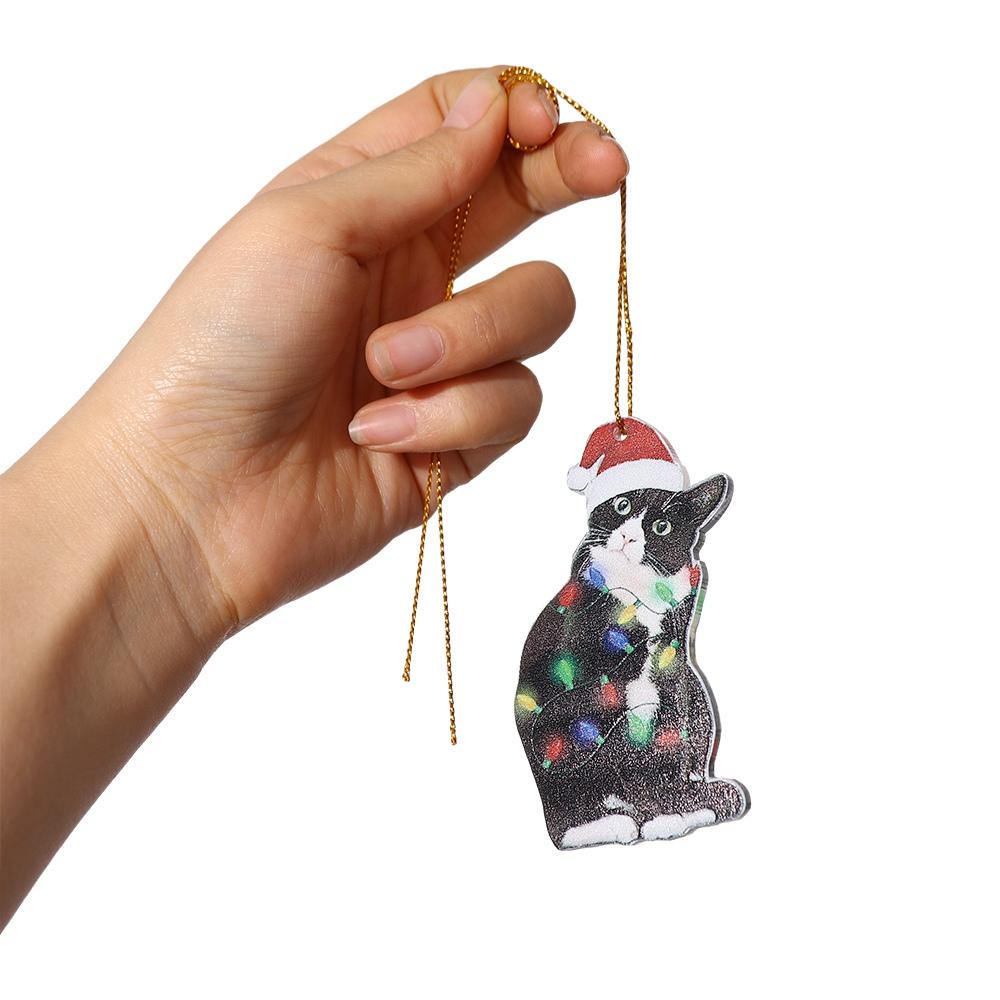 Acrylic Black Cat Christmas Tree Pendant 2D Christmas Tree Decoration Creative   Children's Gift