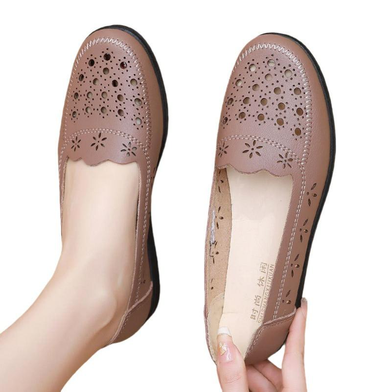 

Shoes Sandals Summer Breathable Fashion Hollow Leather Shoes Non-slip Flat Women s Shoes Hole Shoes EU34/CN35 хакі