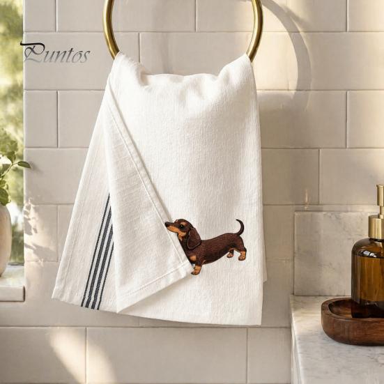 Embroidered Puppy Tea Towel Cute Towel, Corgi Dachshund Kitchen Dish Absorbent Decorative Guest Towels Quick Dry Hand for Dog Lovers Bathroom