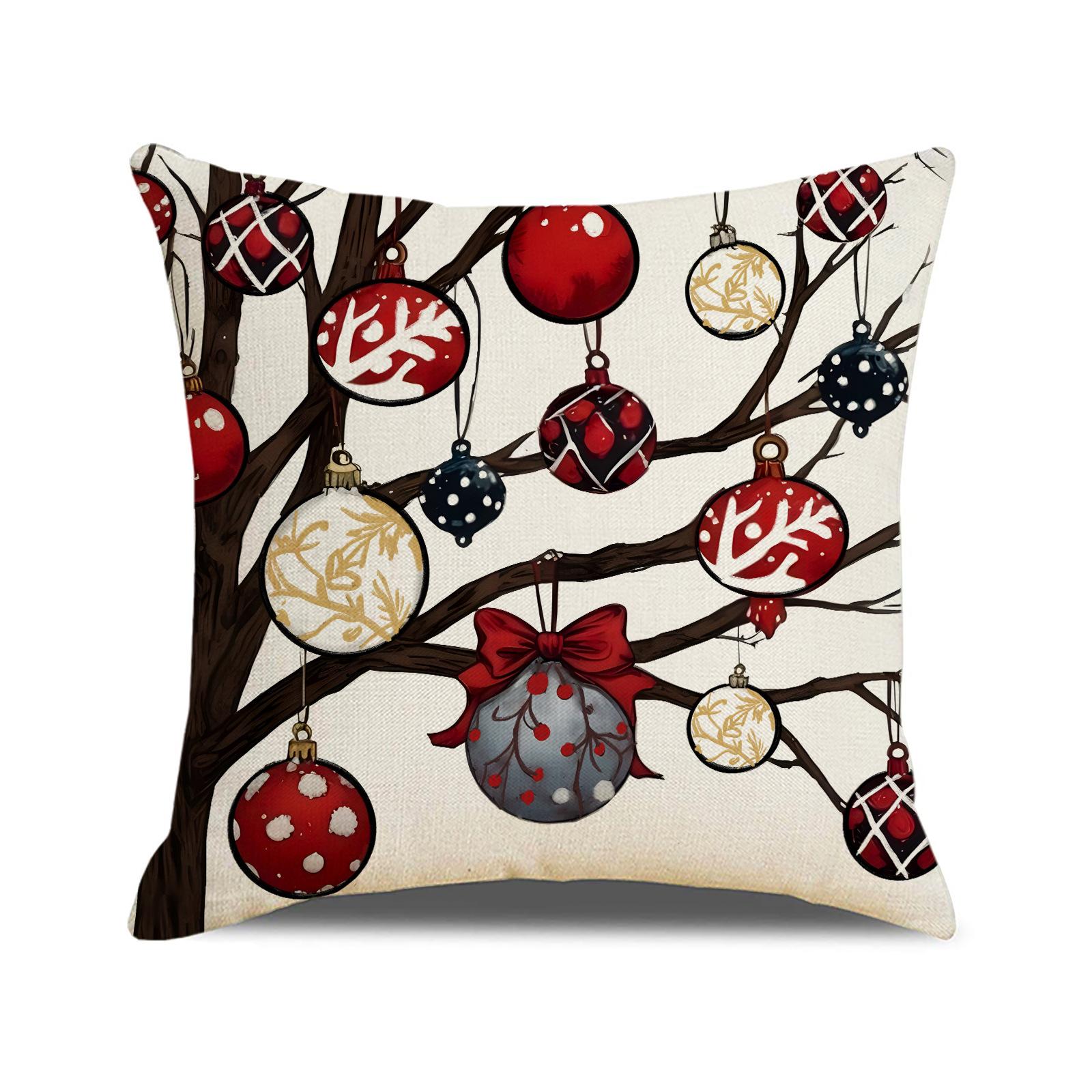 

Christmas Tree Print Pillow Linen Stain-resistant Combination Cushion Cover Home Sofa Pillow 45X45cm (pillowcase only)