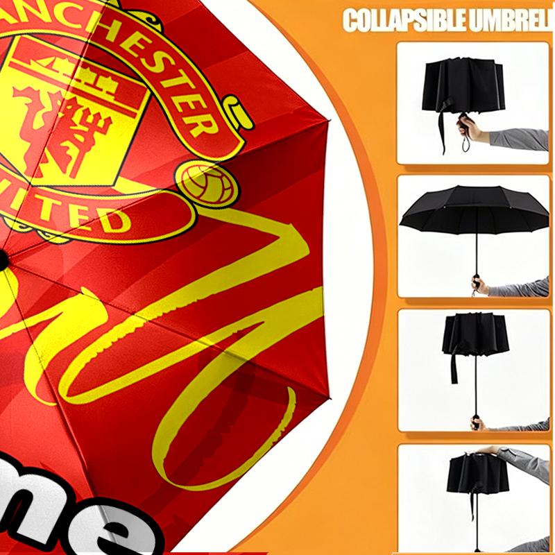 Custom Name Personalized Manchester Football F.C Print Umbrella, Auto Open Close, 8‑Rib Sturdy Frame, Commute Camping Hiking Use, Birthday Gift