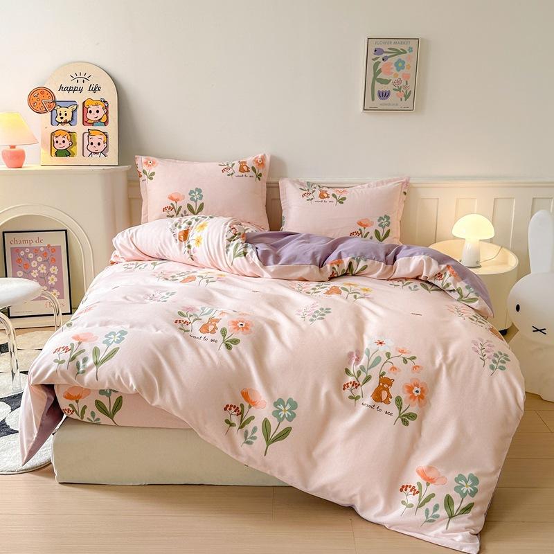Pure cotton thickened and ground four-piece set of bedding, three-piece set of quilt cover for college students, bed sheets for mothers and babies in