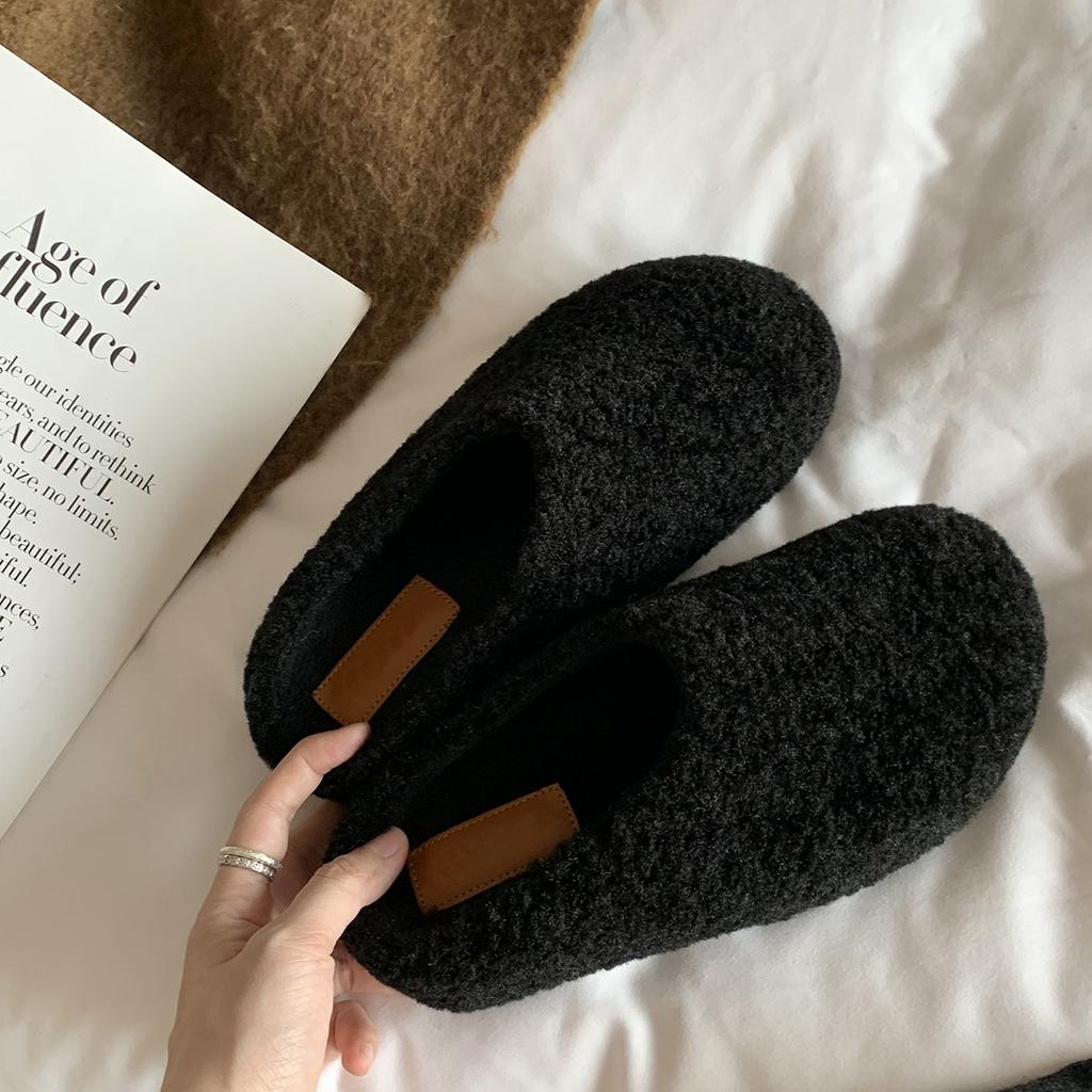 Plush and fluffy half slippers women's outer wear 2025 autumn and winter new thick-soled bag head and one pedal thermal cotton shoes single shoes