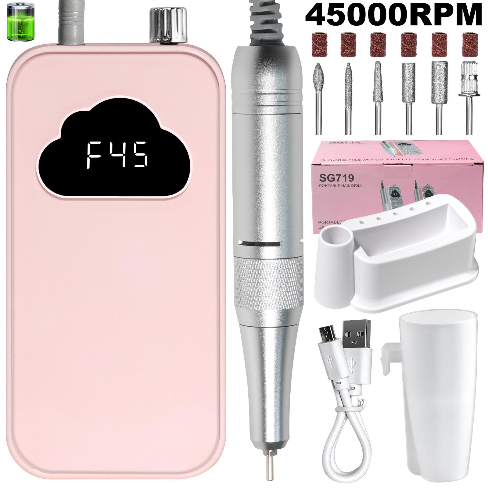 Profesional 45000RPM Electric Nail Drill Rechargeable Electric Portable Nail Sander File for Gel Nails Polishing Salon Tool