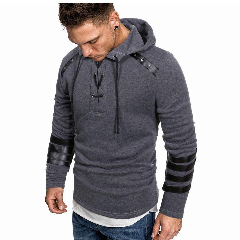 Autumn And Winter Hooded Men'S Leather Casual Personalized Fashion Hoodie Patchwork Top For Men