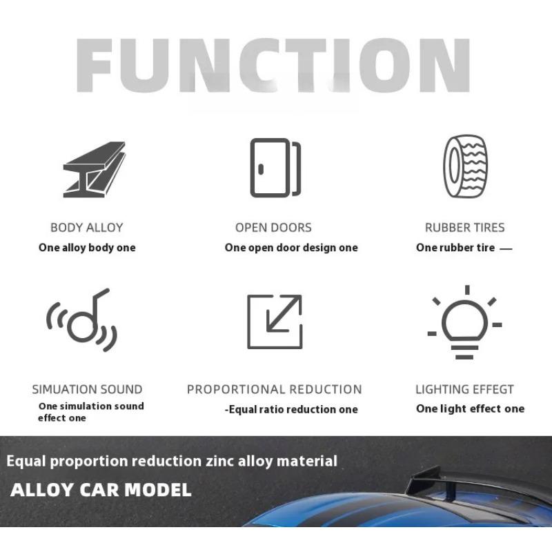 Large 1/18 Alloy Die-cast Ford Mustang GT500 Car Model Collection Ornaments Simulation Sound and Light for Boys Birthday Gift