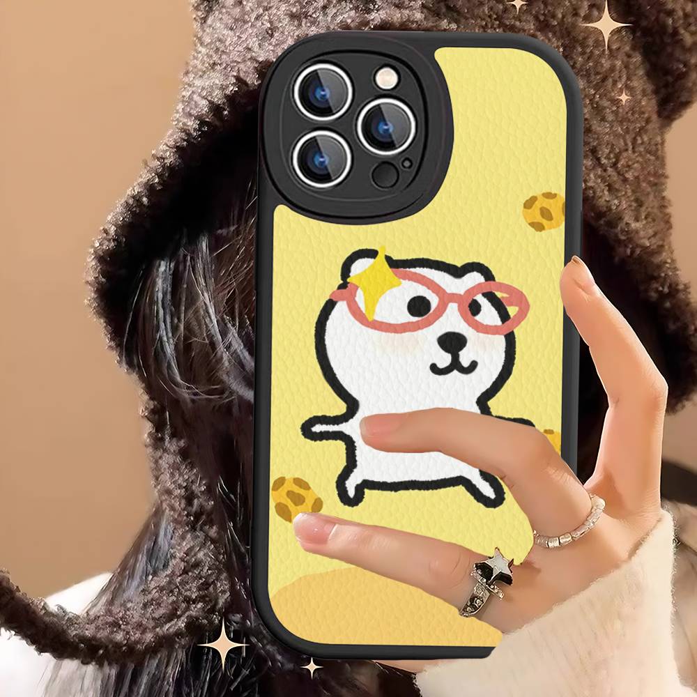 Cute J-Joke B-Bear For IPhone 16 15 14 13 12 11 Pro Max Plus Shockproof Leather Soft Phone Cover