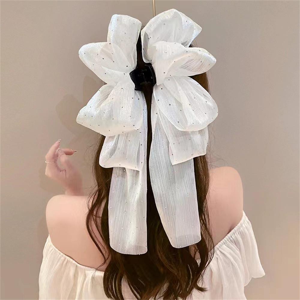 2025 New Fashion Hair Claw Black White Rhinestone Bow Polka Dots Grab Clip Temperament Headdress Women Hairclip Hair Accessories