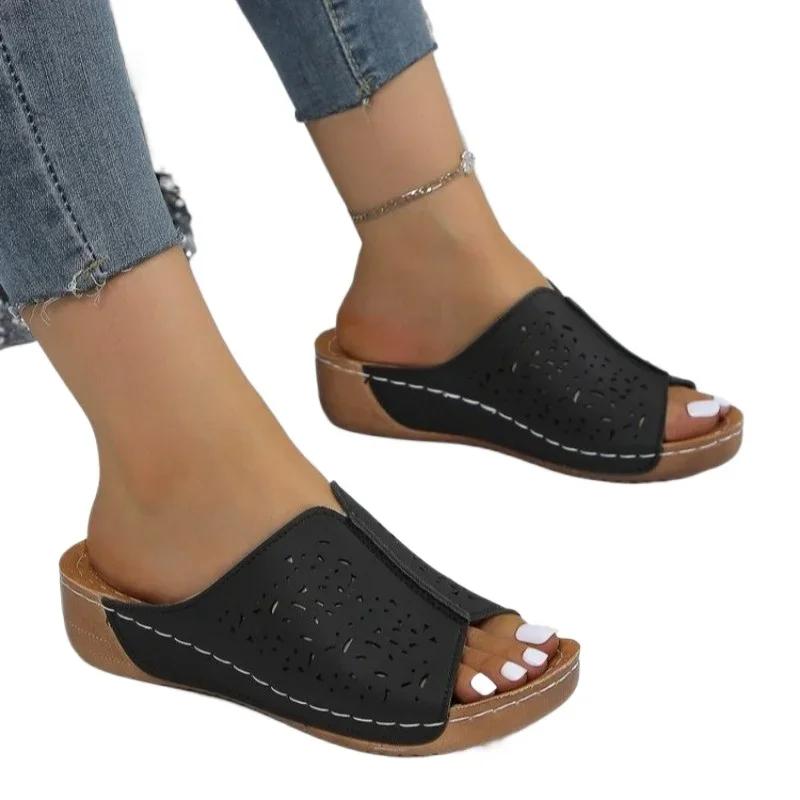 Women's Slippers Summer New Women's Shoes 2024 High Quality Solid Color Open Toe Large Beach Women's Slippers Sandals