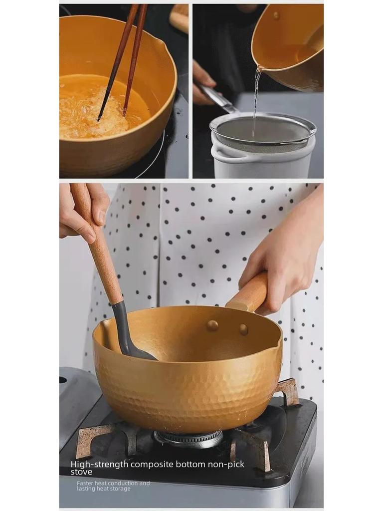Golden Hammer Pattern Japanese-Style Non-Stick Flat Pot with Steamer, Suitable for Soups, Milk, and Induction Cookers