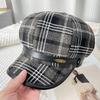 Plaid Octagonal Hat Women's Winter Literary and Retro Ankara Red Beret Cap Warm Face Newsboy Hat