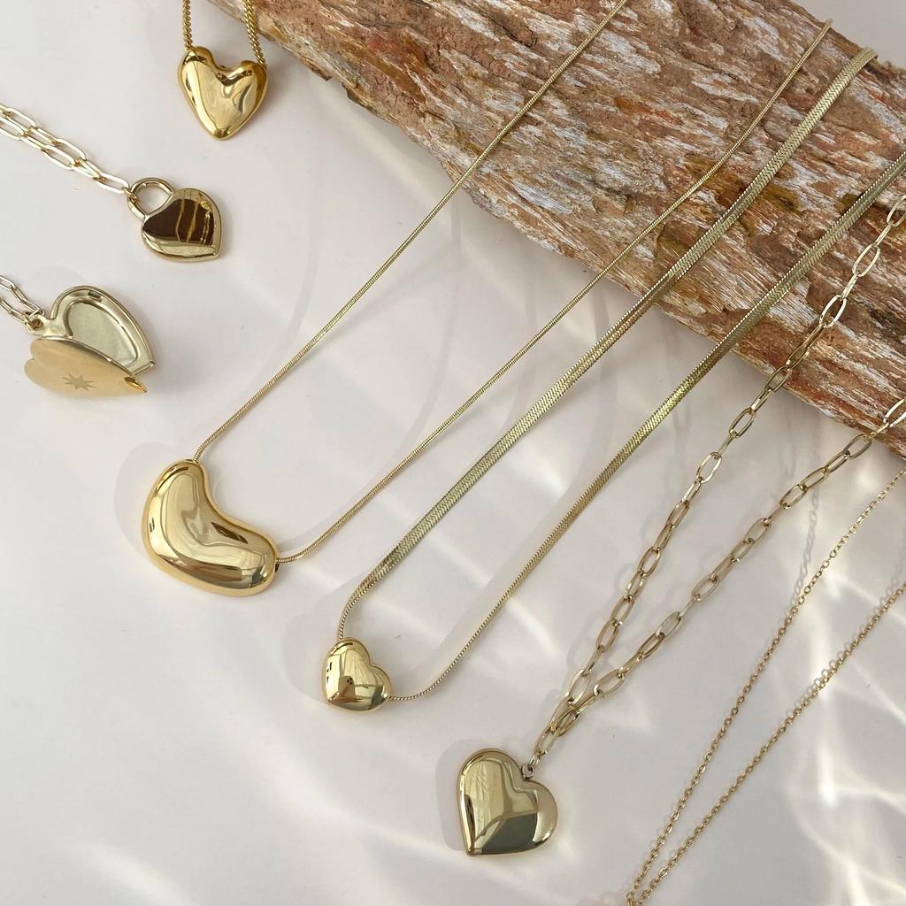 CARLIDANA Irregular Texture Heart Love Zircon Pendants for Stainless Steel Gold Plated Fashion Jewelry Necklace for Women