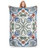 Manta de Lançar de Flanela Padrão de Azulejo Oriental Floral Aquarelado Ornamento Quente Cobertores de Pelúcia Roupa de Cama Macia para Cama Sala de Estar Casa