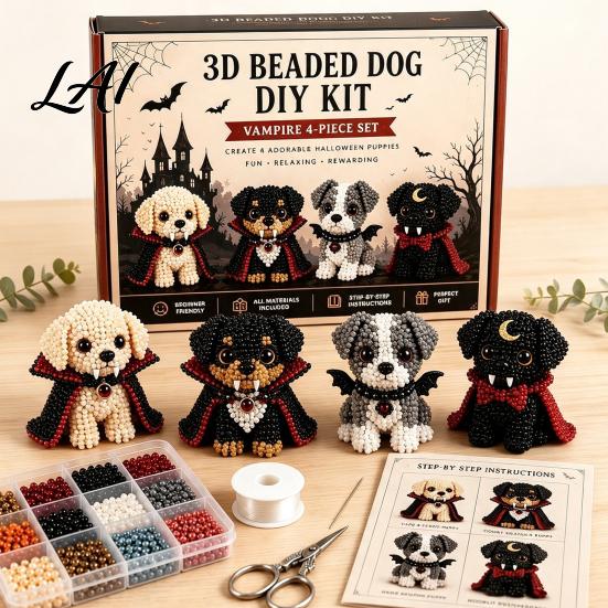 Forniture Artistiche Educative per Principianti Set Artistico Fai-da-te Cane di Halloween 3D Kit Cucciolo con Perline Kit per Creare Braccialetti Carini Animale Adulti Decorazione Scrivania Casa