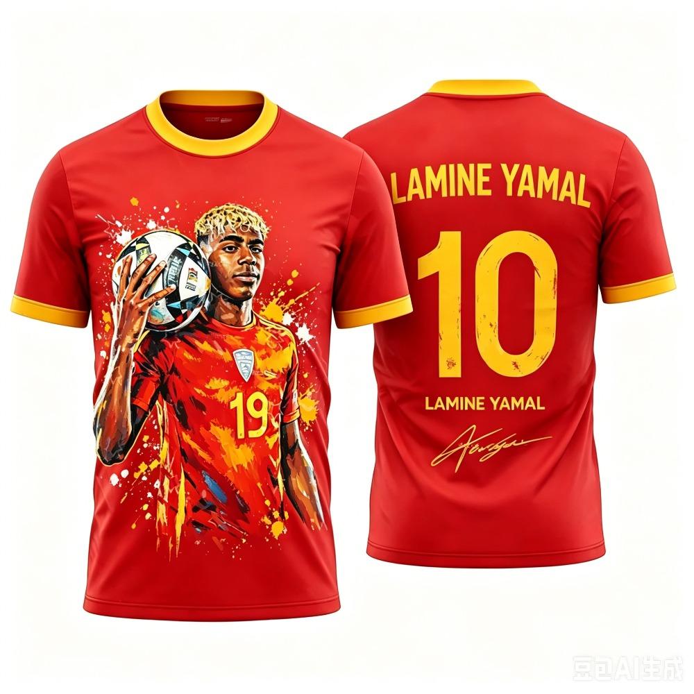 Yamal Fans' Summer  Printed Family Clothing Football Shirt T-shirt - Loose and Comfortable Suitable for Outdoor Wearing