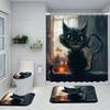 Whimsical Black Cat Print Bathroom Set: Includes 12 Free Hooks, Waterproof Shower Curtain, Non-Slip Bath Mat, Toilet Seat Cover,