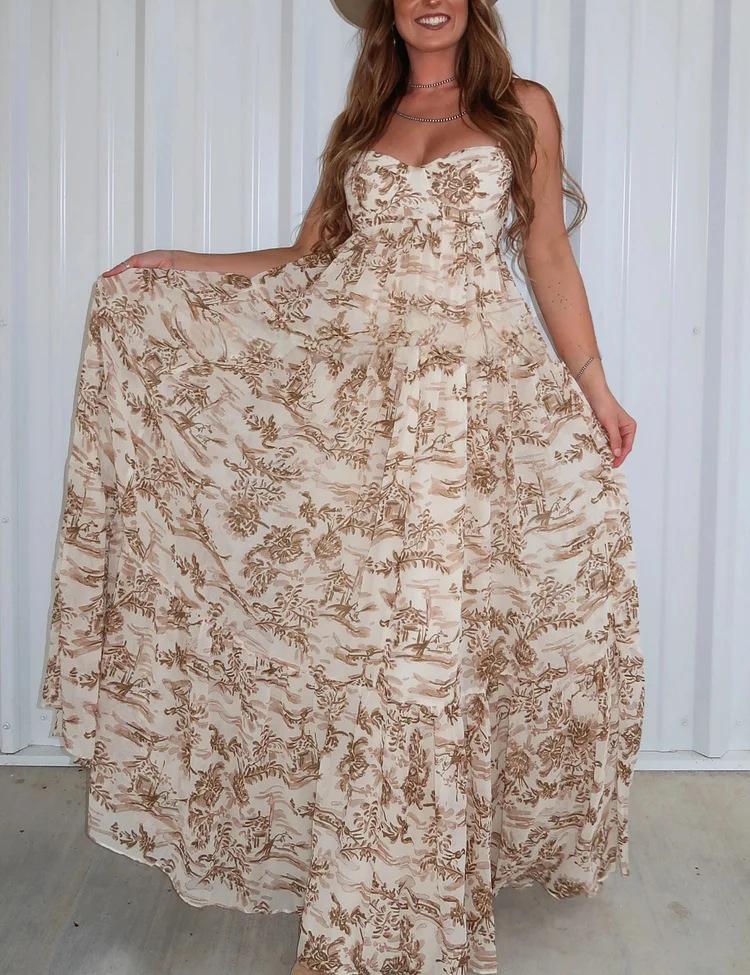 Sleeveless Floral Print Tiered Hem Maxi Dress