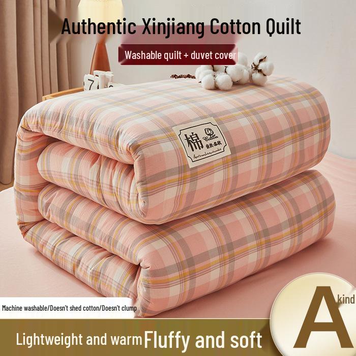 Washable Xinjiang Cotton Plaid Quilt for Students - Removable Cover & Pad