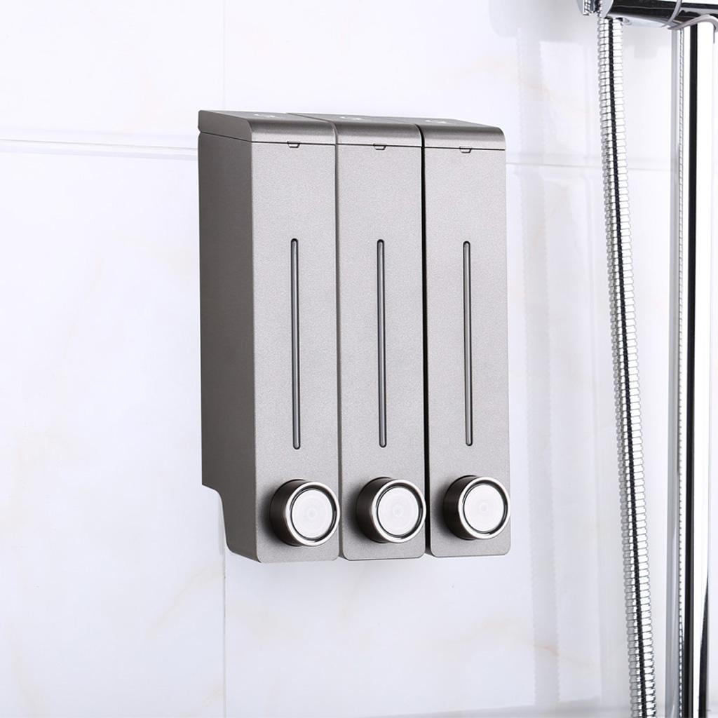 Dispenser 300ml x 3 Chamber- Wall Mounted Shower Soap - Holds Conditioner Gel Grey