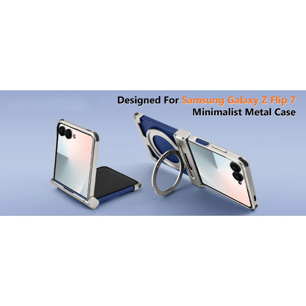 Oatsbasf Metal Phone Case for Samsung Galaxy Z Flip 7 with Stand 360°Rotation Magnetic Bumper Thin Shockproof Protective Cover