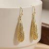 Exquisite Hand Carved Waterdrop Shaped Golden Plated Dangle Earrings for Women's Elegant Banquet Wedding Pendant Jewelry