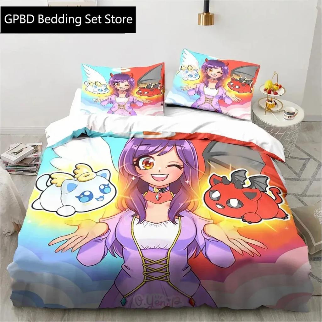 3D Cartoon Game Cute Aphmau with Wings Bedding Set Single Twin Double Queen King Cal King Size Bed Linen Set