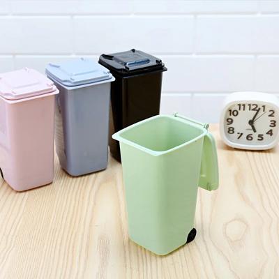 Mini-Mülleimer für den Schreibtisch, 4-farbige Müllaufbewahrungsbox, Wohnzimmer-Couchtisch mit Abdeckung, kleiner Papierkorb, Plastikmüllsack