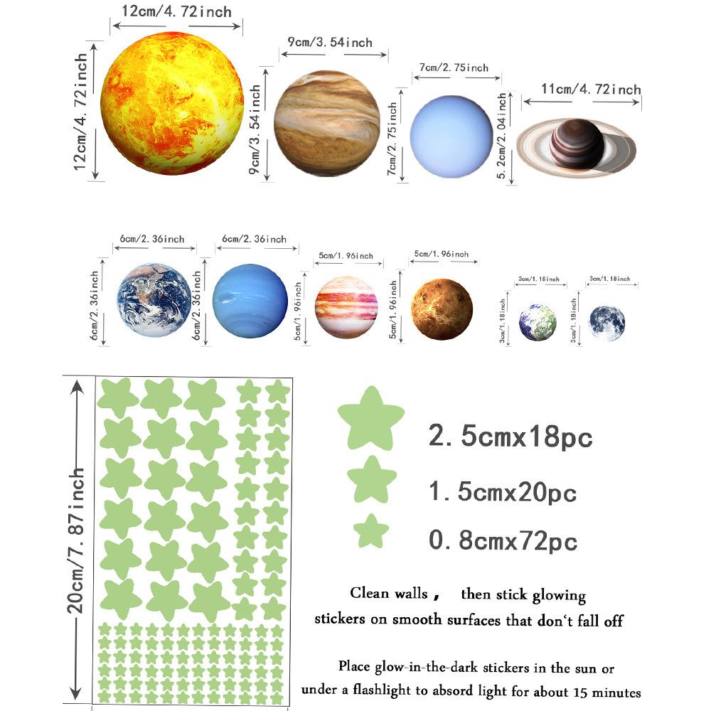 Luminous Stars Wall Stickers DIY PVC Glow In The Dark Planet Wall Decals Ceiling Stars Planets Stickers Home Decoration