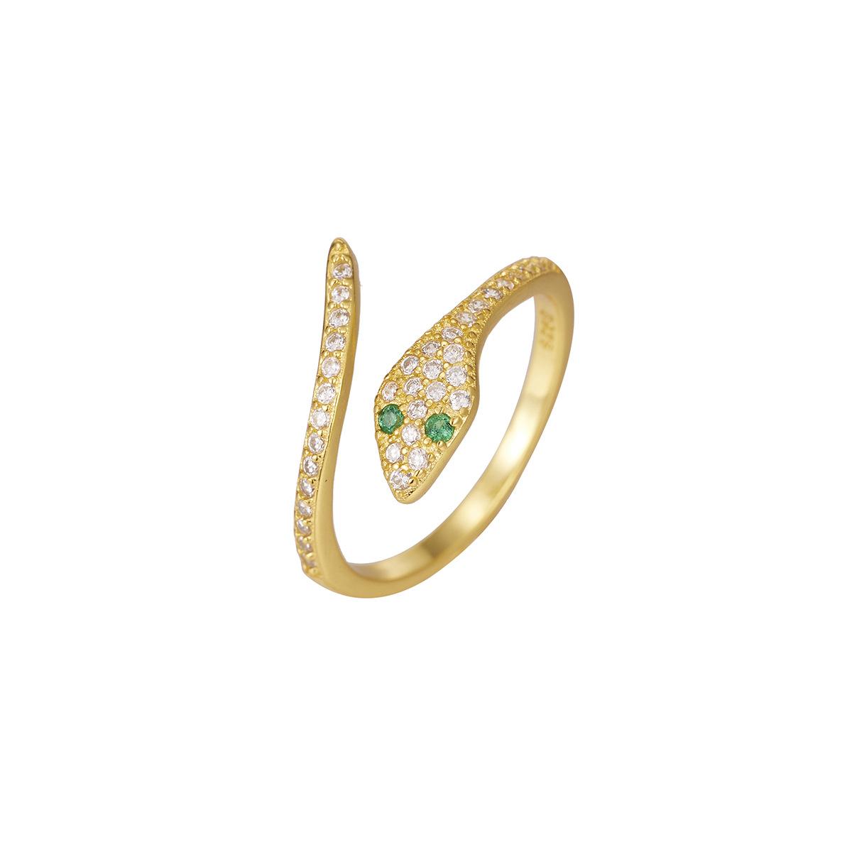 

925 sterling silver snake ring snake ring female green eye zircon spirit snake ring personality niche finger ring jewelry adjustable opening