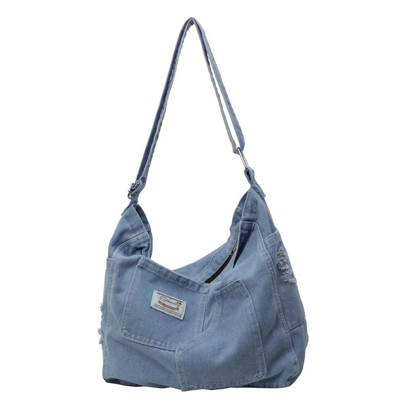 Denim Bag Women's Large Capacity 2025 New Summer Casual Shoulder Messenger Cloth Bag Class Tote Bag
