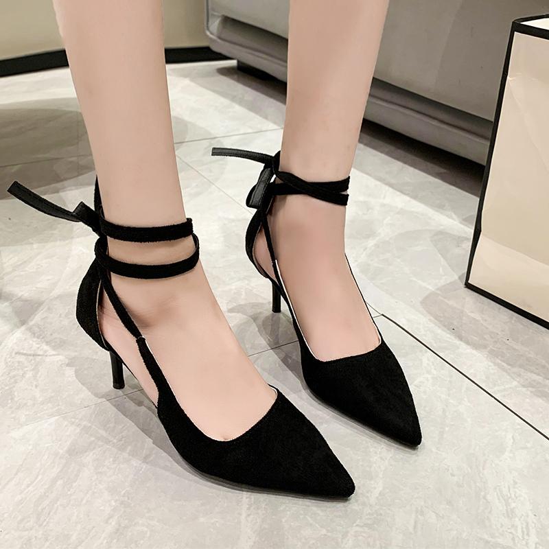 Sexy and Elegant Women's Party High Heels 2024 Summer New Pointed Thin Heels Fashion Black Banquet Shoes Heels 9CM and 6CM High