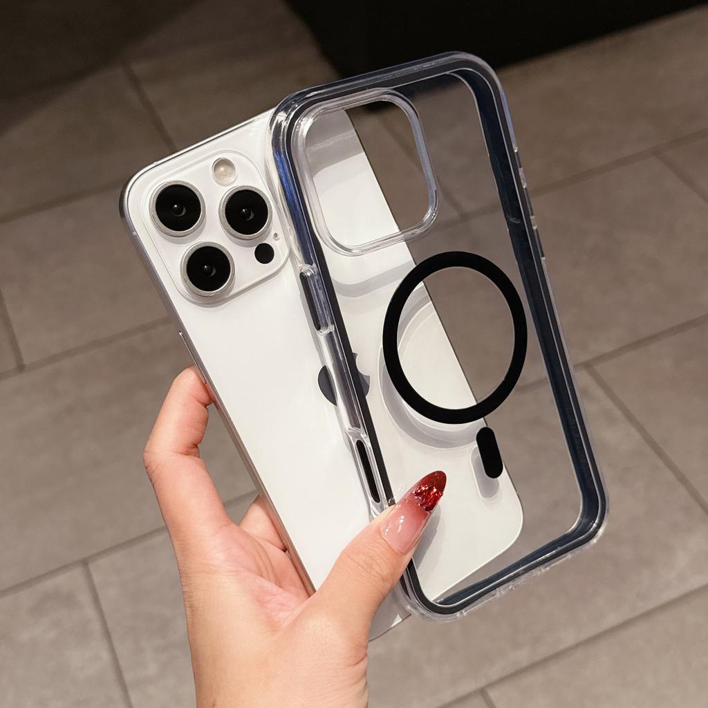 Transparent Soft Color Bumper Cover for iPhone 16 15 14 Plus 13 12 11 Pro Max For Magsafe Wireless Charge Magnetic Clear Cover