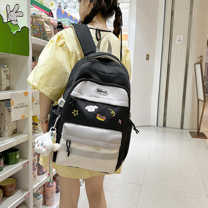Contrast Color Girls Backpack Junior High School Student Schoolbag Lightweight Women's Backpack