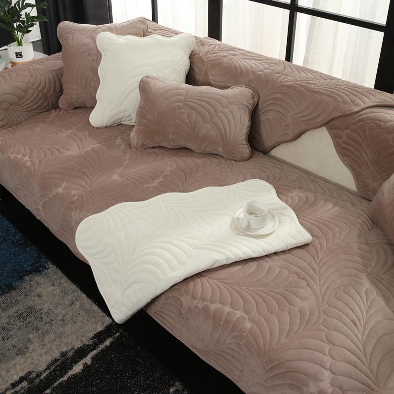 Autumn and Winter Leaves Quilted Plush Solid Color Sofa Cushion Modern Simple Non-Slip Sofa Cushion Towel
