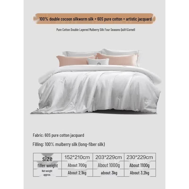 FUANNA Pure Cotton Mulberry Silk All-Season Quilt