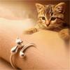 Adjustable Open Rings for Women Lovely Cat Long Tail Finger Rings Knitting Crocheting Joint Rings Jewelry Accessories