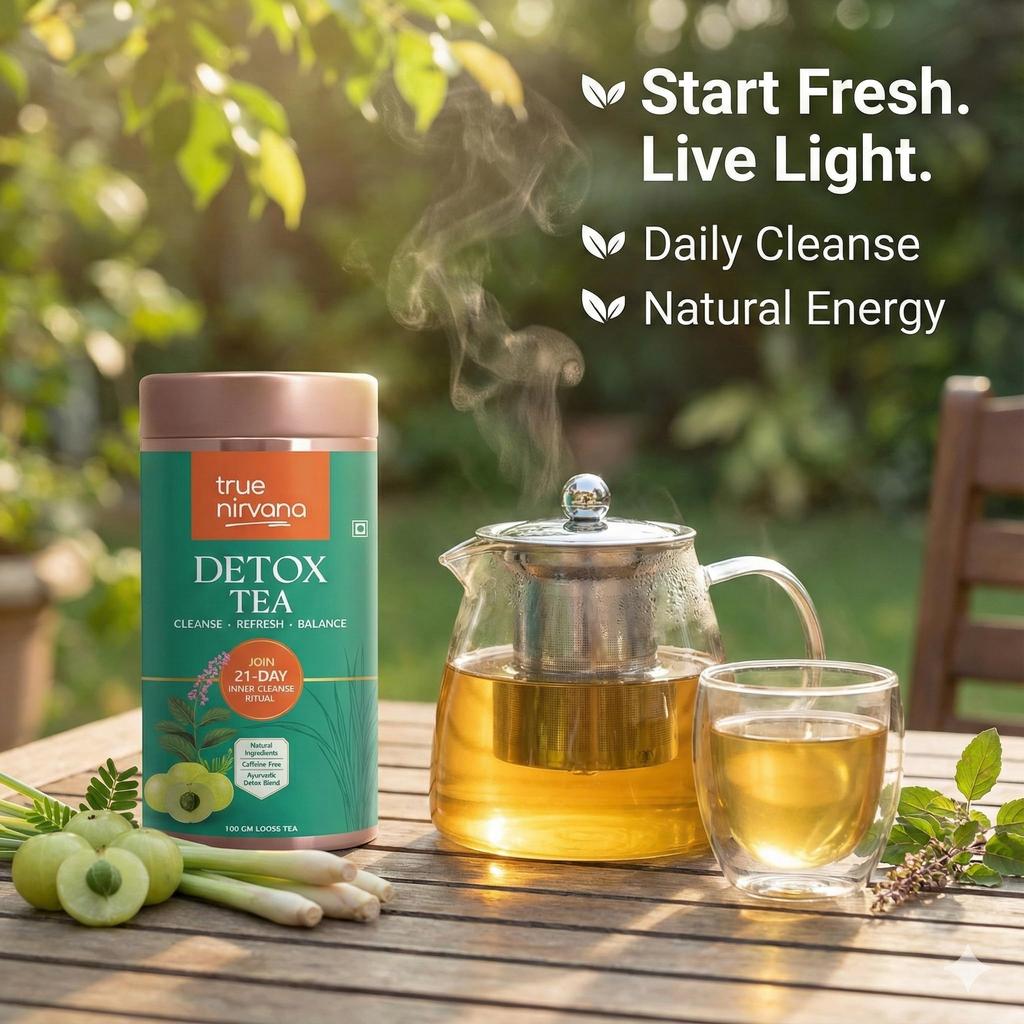 True Nirvana Detox Tea | Ayurvedic Herbal Blend with Triphala, Fennel & Ginger | Caffeine Free, Natural Cleanse & Balance Support | 100 G Lo