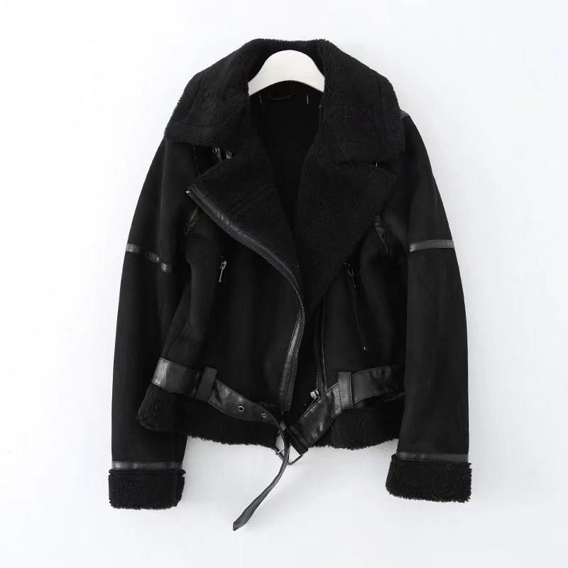 Winterjacke für Damen, dick, warm, Wildleder, Lammfell, kurze Motorradjacke, Jacke für Damen, doppelseitig, Kunstlammfell, Schaffell, Lederjacken, Oberbekleidung