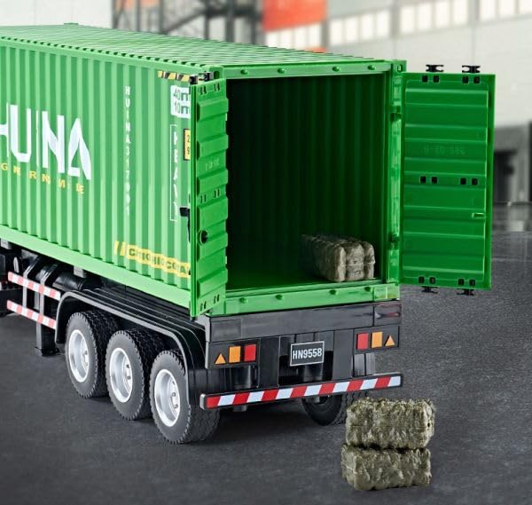 Huina Toys 1317 Scale 9Ch RTR Chassis Type 40ft Marine Container Trailer Radio Control 1/18 2.4GHz 3-Axis Head, 3-Axis (Green)