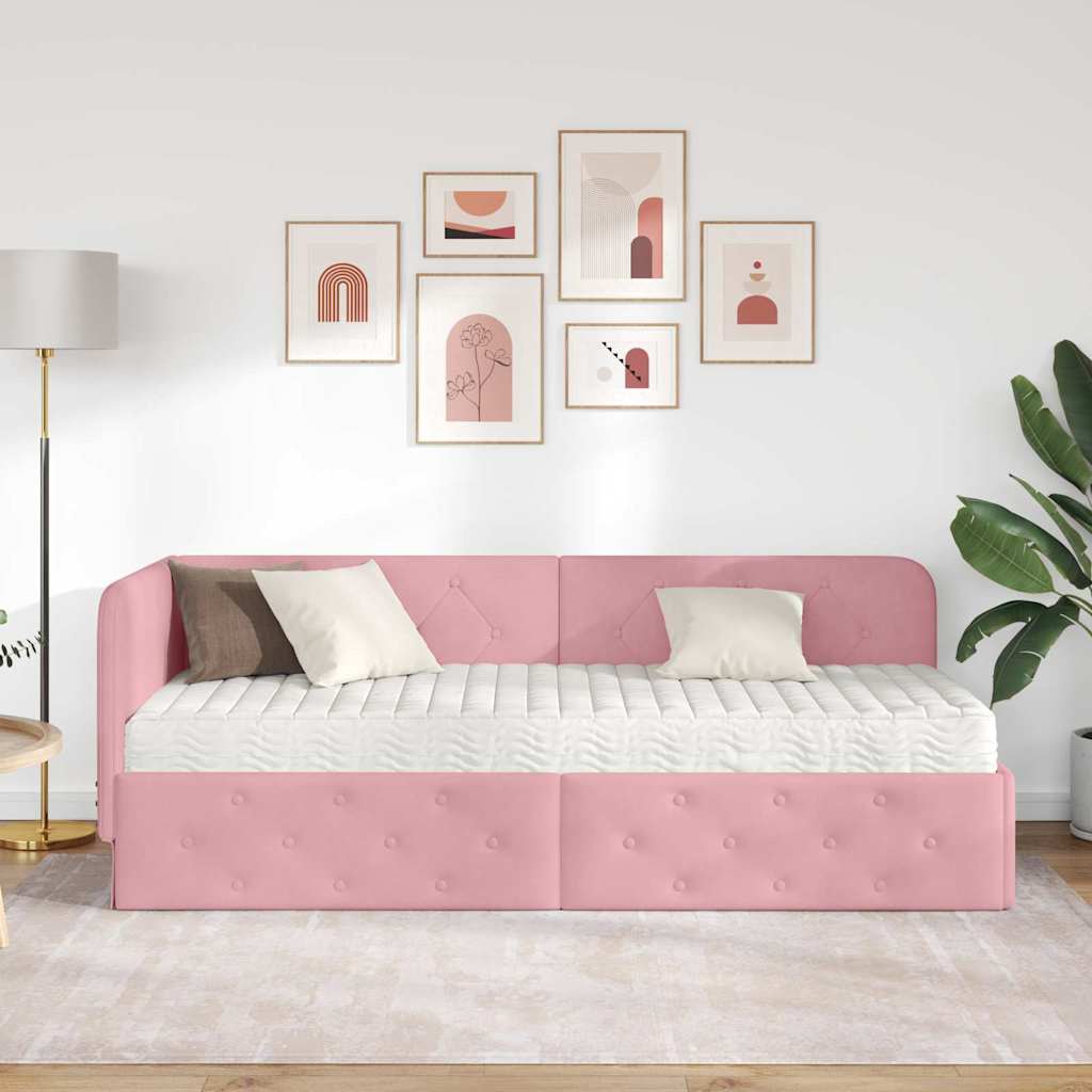 Corner Bed Frame Pink 80 X 200 Cm Velvet