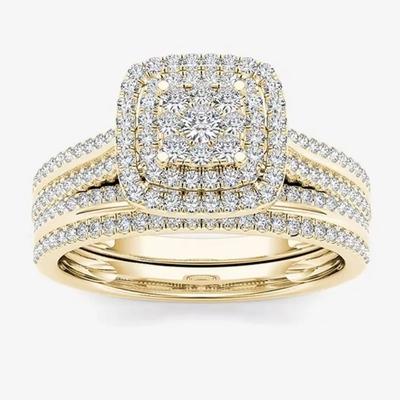 Anillo Geométrico Cuadrado Color Oro Delicado para Mujer Juego de Anillos de Metal de Lujo Incrustados con Piedras Blancas Joyería