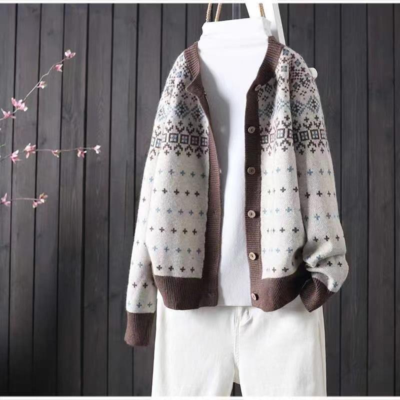 

Кардиган женский вязаный с круглым вырезом, литературный и ретро, с длинным рукавом, темпераментный, повседневный, свободный и тонкий свитер, женское пальто One size белый