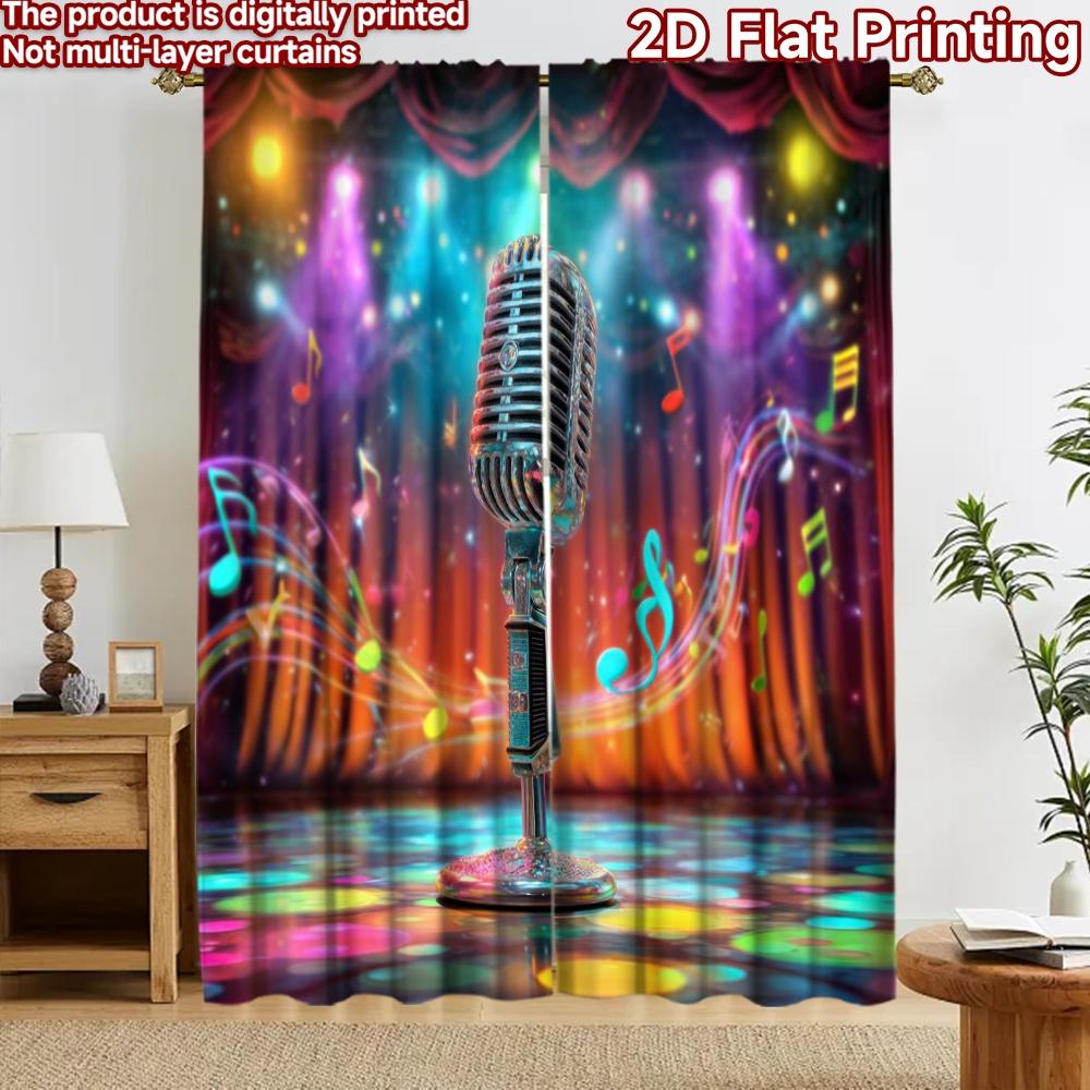 2D flat printing 2pcs Curtain Window Treatment Curtains Musical Night Spotlight Digital Printed Polyester Drapes Festive Holiday