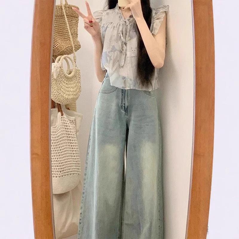 Women's Retro High Waist Wide Leg Jeans - Spring/Autumn Loose Petite Slimming Pants