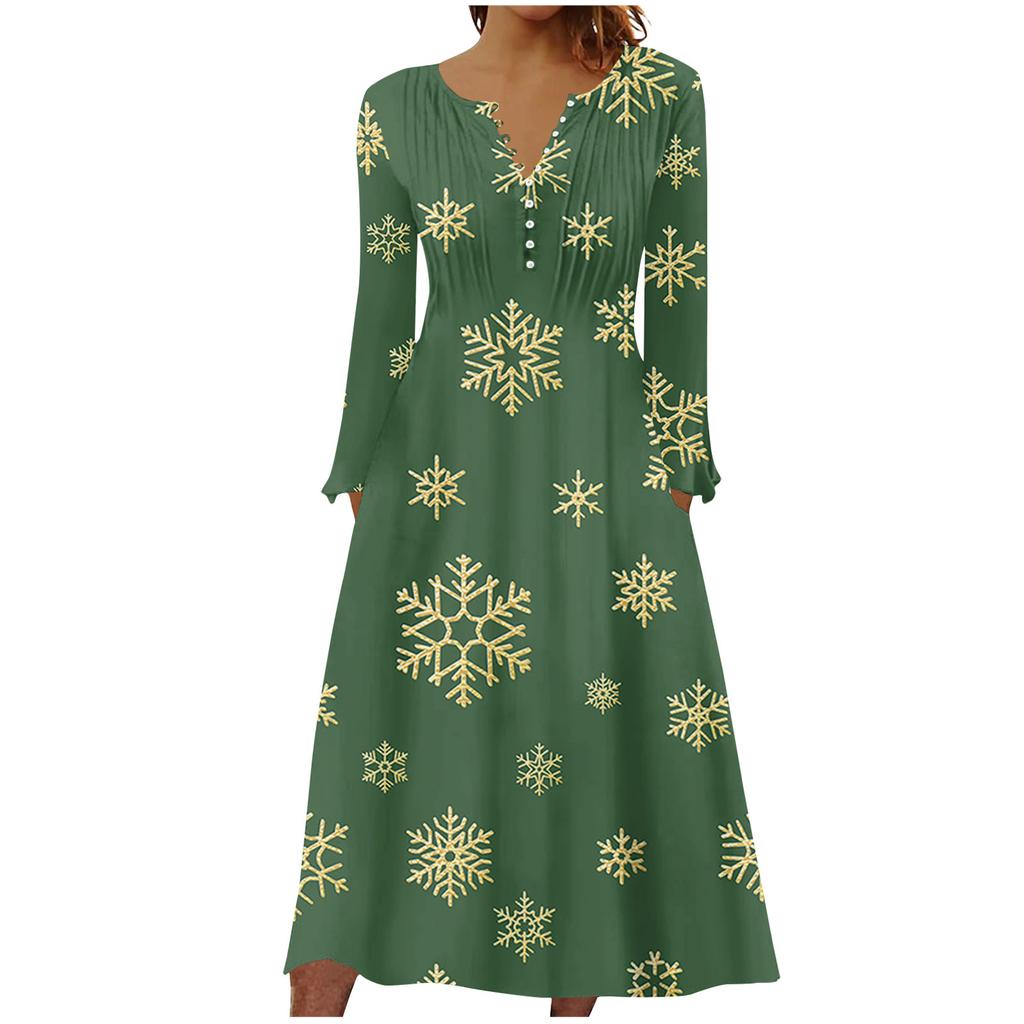Fashion Women's Casual Fashion Print Pocket V-neck Pullover Long Sleeve Dress