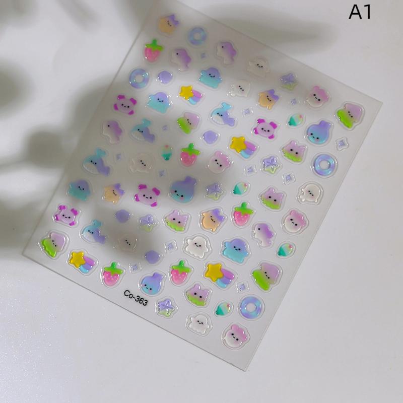 Summer Beach Jellyfish Nail Stickers Colorful Shell Starfish Conch Fish Adhesive Embossed Decals Manicure Foils for Decor