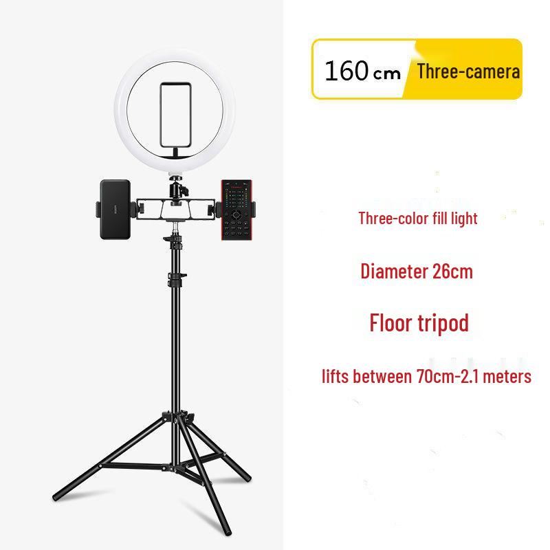 Multifunctional Floor-Standing Phone Tripod with Fill Light for Live Streaming and Beauty Enhancement